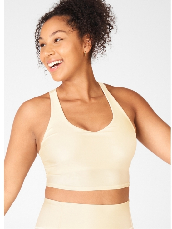 Fabletics Tops - Fabletics Light Beige Racerback Tank Crop Top